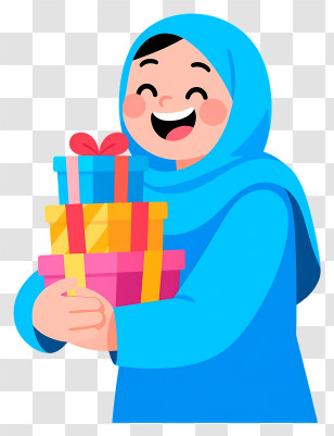 Muslim Woman Holding Gift Box - Happy Blue-Hijab Woman With Gifts Transparent PNG