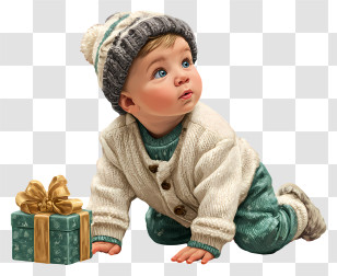 Christmas Baby - Adorable Baby Crawling With Gift Transparent PNG