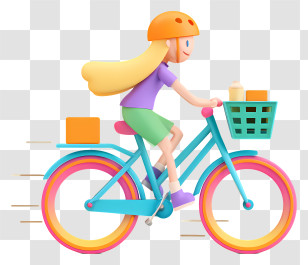 Girl Riding Bicycle - Happy Girl Riding Colorful Bicycle Transparent PNG