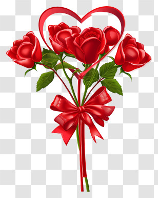 Flower Delivery - Bouquet Of Red Roses With Heart And Ribbon Transparent PNG