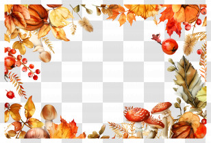 Autumn Background - Autumn Frame With Leaves And Mushrooms Transparent PNG
