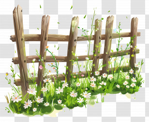 Farm Fence - Rustic Wooden Fence Surrounded By Grass And Wildflowers Transparent PNG