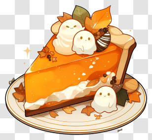 Ghost Pumpkin Pie - Cute Pumpkin Pie Slice With Ghost Toppers Transparent PNG