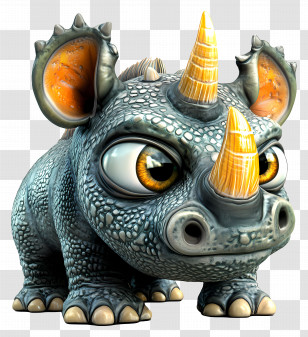 3d Rhinoceros - Cute Cartoon Rhino With Horns Transparent PNG
