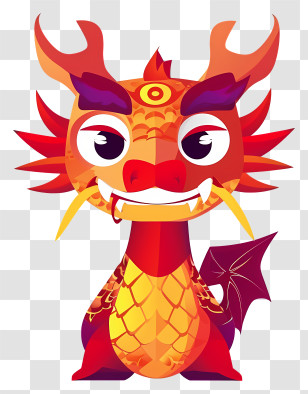 Minimalized Flat Vector Illustrate - Red Cartoon Dragon Illustration Transparent PNG