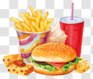 Fast Food - Burger Pack With Fries And Soda Drink Transparent PNG