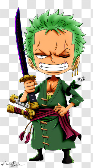 Straw Hat Pirates - Green-Haired Cartoon Swordsman With Bold Pose Transparent PNG