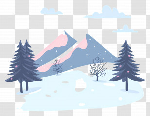 Snowy Mountains Background - Cartoon Winter Scene With Snowy Mountains Transparent PNG