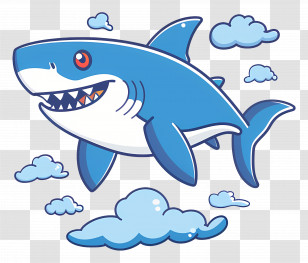 Cute Shark - Playful Shark Cartoon Art With Clouds Transparent PNG