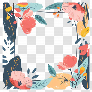 Floral Frame - Colorful Floral Frame Illustration Transparent PNG