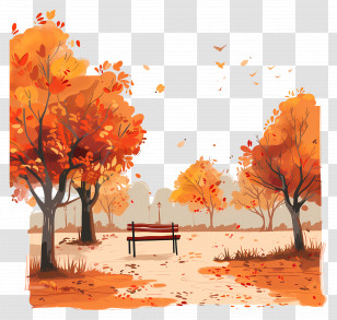 Autumn Park Background - Tranquil Park In Autumn With Fall Leaves Transparent PNG