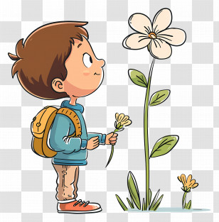 Child With Flower - Child Admiring Tall Flower Transparent PNG