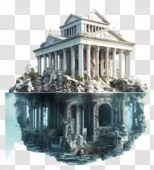 Lost Atlantis - Ancient Temple Partially Submerged Transparent PNG