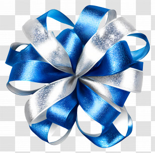 Birthday Ribbon - Blue And Silver Ribbon Bow Transparent PNG