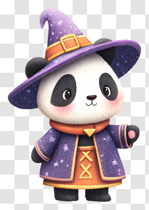 Panda In Witch Outfit - Adorable Panda Wizard Mascot Transparent PNG