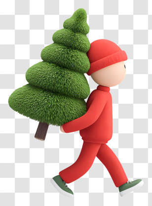 Man Carrying Christmas Tree - Red Character Carrying Christmas Tree Transparent PNG