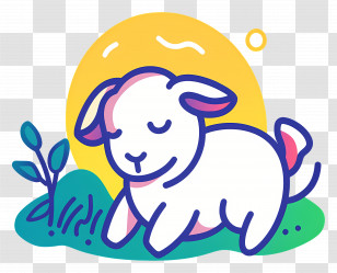 Lamb - Adorable Cartoon Lamb In Pasture Transparent PNG