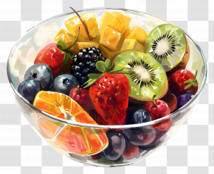 Bowl Of Fruit - Colorful Fruit Salad In Glass Bowl Transparent PNG
