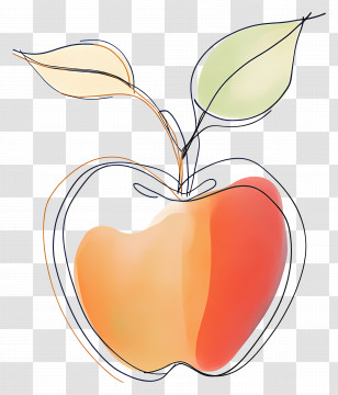 Apple Lineart - Line Art Apple With Leaves Transparent PNG