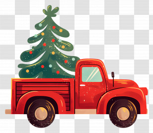 Christmas Truck - Red Truck Transporting A Christmas Tree Transparent PNG
