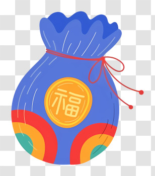 Large Drawstring Bag - Blue Pouch With Golden Symbol For Chinese New Year Transparent PNG