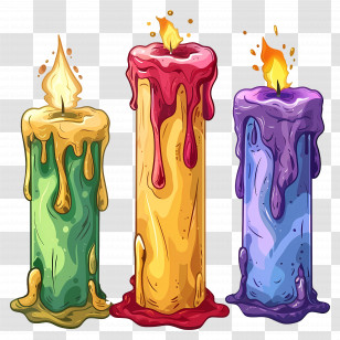Halloween Candles - Colorful Burning Candles With Wax Effects Transparent PNG