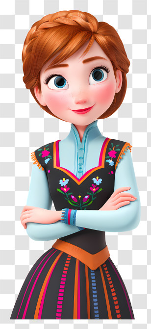 Frozen Anna - Animated Character With Braids In Traditional Dress Transparent PNG