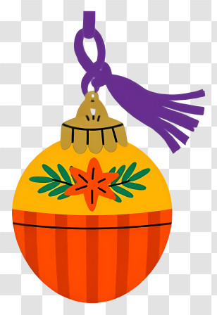 Christmas Ball - Orange Ornament With Star And Purple Tassel Transparent PNG