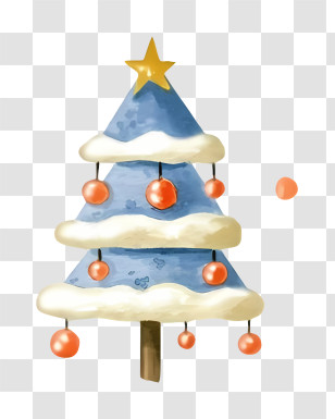 Snow Covered Tree - Blue Christmas Tree With Ornaments And Snow Transparent PNG