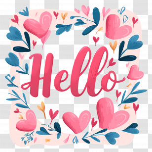 Love Symbol - Hello Text Decorated With Hearts And Flowers Illustration Transparent PNG