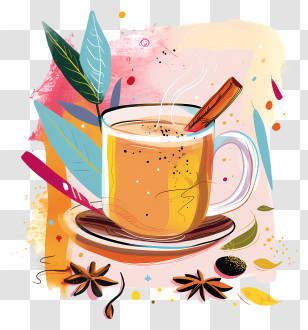 Masala Chai Tea - Warm Beverage With Cinnamon Stick In A Mug Illustration Transparent PNG
