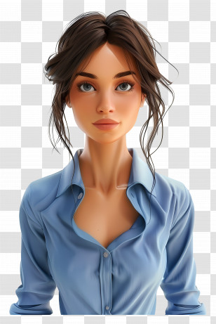 Woman In Shirt - Animated Woman Design In Blue Shirt Transparent PNG