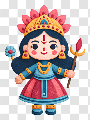 Maa Kali - Colorful Goddess Illustration With Trident Transparent PNG