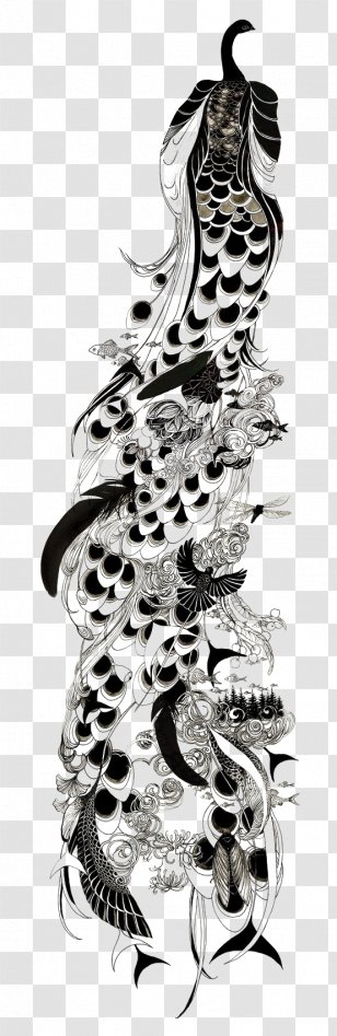 Bird Peafowl Drawing Feather Line Art - Ink - Black And White Peacock Transparent PNG