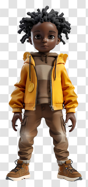 African Boy - Stylish 3D Boy In Yellow Jacket And Boots Transparent PNG