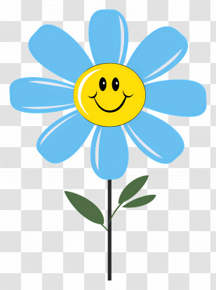 Flower Emoji - Cheerful Blue Flower With Smiley Face Transparent PNG