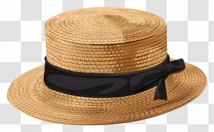 Boater Hat - Straw Boater Hat With Black Ribbon Transparent PNG