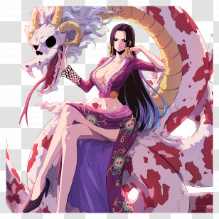 Boa Hancock - Cartoon Woman Sitting With Dragon Fantasy Design Transparent PNG