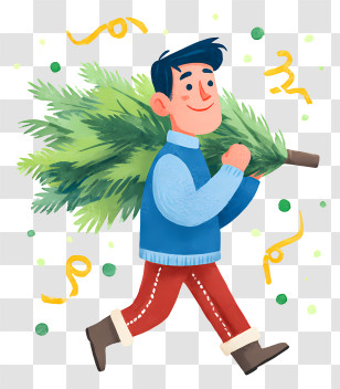 Man Carrying Christmas Tree - Man Carrying Christmas Tree Transparent PNG
