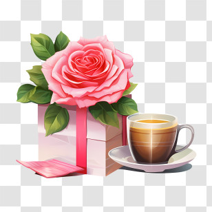 Sweetest Day
 - Pink Rose With Gift And Coffee For Special Occasion Transparent PNG