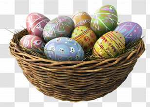 Eggs In Basket - Basket Of Decorated Easter Eggs Transparent PNG