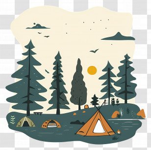 Camping In The Forest Scene - Camping In A Forest Scene Illustration Transparent PNG