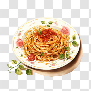 National Linguine Day - Plate Of Spaghetti With Cherry Tomatoes And Basil Transparent PNG