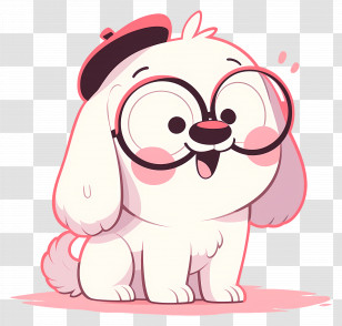 Cute White Dog - Adorable White Cartoon Dog With Glasses Transparent PNG