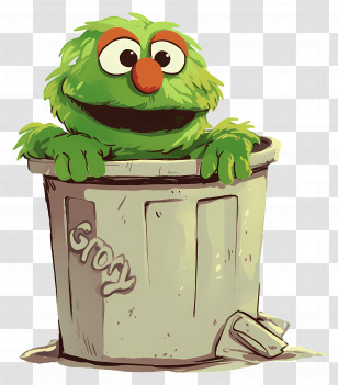 Oscar The Grouch - Funny Green Monster In Trash Can Transparent PNG