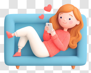 Woman Lying On Sofa - Cozy Woman Relaxing On Couch With Phone Transparent PNG