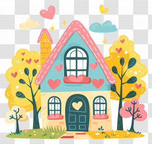 Cute House - Charming House With Heart Decorations Transparent PNG