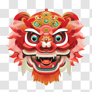 Chinese Lion Dance Head - Fierce Red Chinese Dragon Mask Illustration Transparent PNG