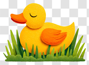 Duck Sleeping On Grass - Yellow Duck Sleeping In Grass Transparent PNG