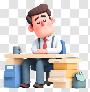 Office Worker Is Tired - Sleeping Cartoon Office Worker At Desk Transparent PNG